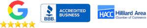 Strong Cleaning Co Trust Badge. Google 5 star, BBB accredited business HACC.
